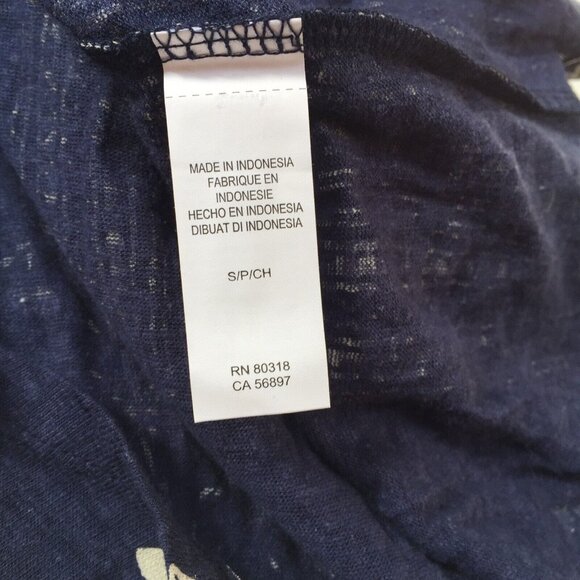 New Lucky Brand Womens Linen Blend Peasant Top Blouse Small 3/4 Sleeve Navy Boho - Picture 7 of 9